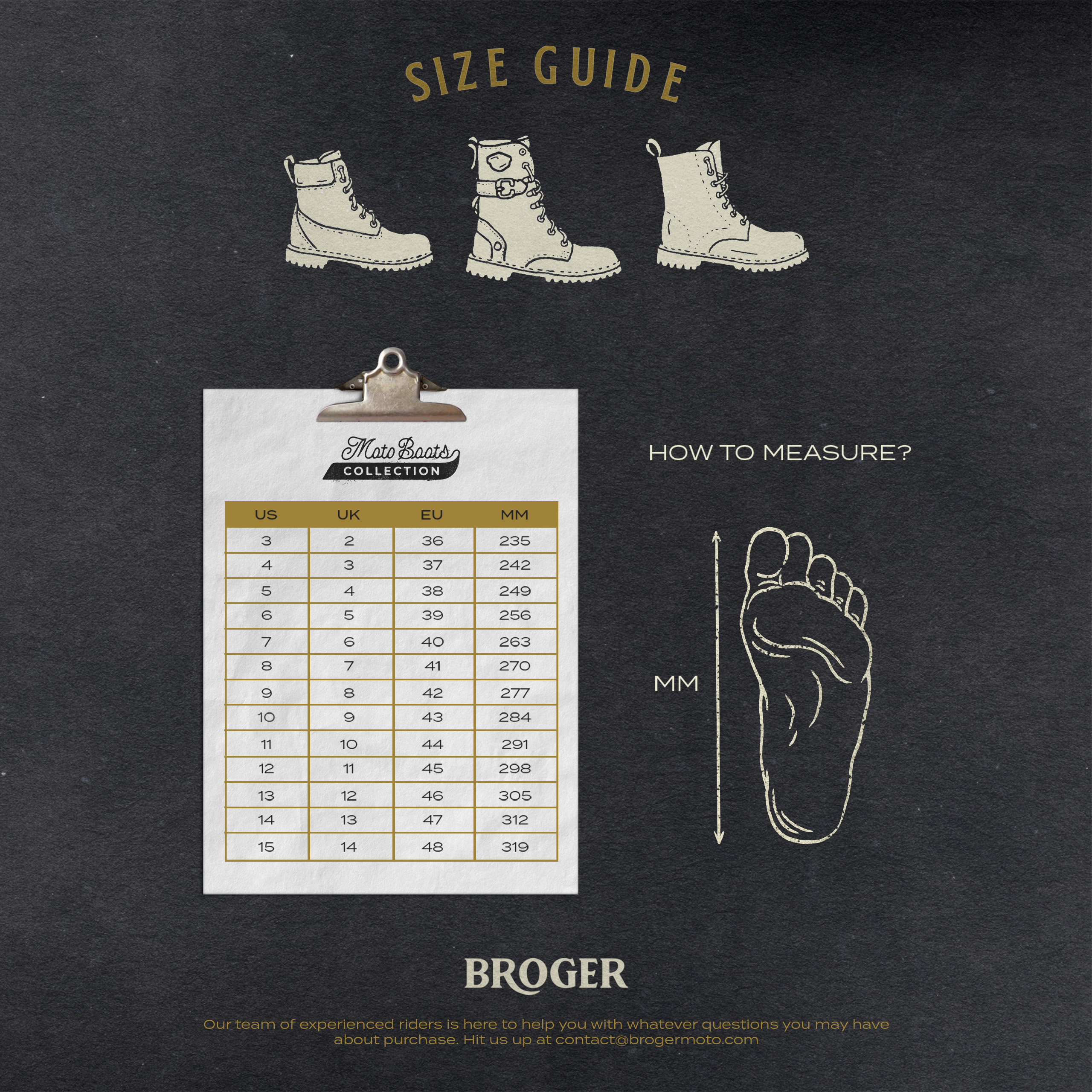 Tabla rozmiarów dla butów marki broger